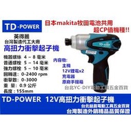 台北益昌 台灣 雙鋰電 英得麗 TD-POWER TD-128 12V 衝擊 起子機 電鑽 電池與 makita 共用