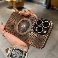 Luxury Desert Titanium Gold Magnetic attraction cooling Acrylic Phone Case For iPhone 16 15 14 13 12