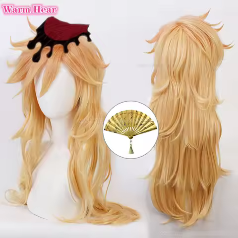 High Quality 90cm Long Douma Cosplay Wig Unisex Yellow Wig Douma Heat Resistant Hair Halloween Party
