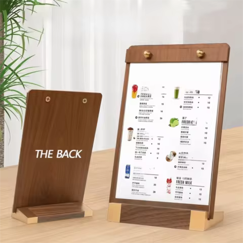 A4/A5 Walnut Wood Menu Clipboard Non-slip Base Horizontal/Vertical Table Sign Holder Detachable Menu