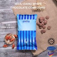 [ Coklat Kompaun Premium ] CnW CHOCOLATE COMPOUND (1 kg) BLOCK & COIN (Milk / Dark / White) Produk M