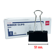 DELI BINDER CLIPS คลิปดำหนีบกระดาษ ขนาด 15 - 51mm. ใช้หนีบกระดาษเอกสารต่างๆ สะดวกในการรวบรวม (บรรจุ 12 ชิ้น)