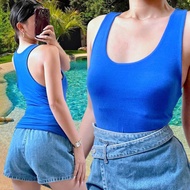 Womenswear Simple Tank Top Sleeveless U Neck Plain Top Trendy Summer Racer back Top Sando For Woman.