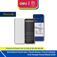 Deli Sketch Pencil Set / Sketch Pencil / Drawing Pencil contains 8 Metal Pencil Cases EC26 I 2H H HB