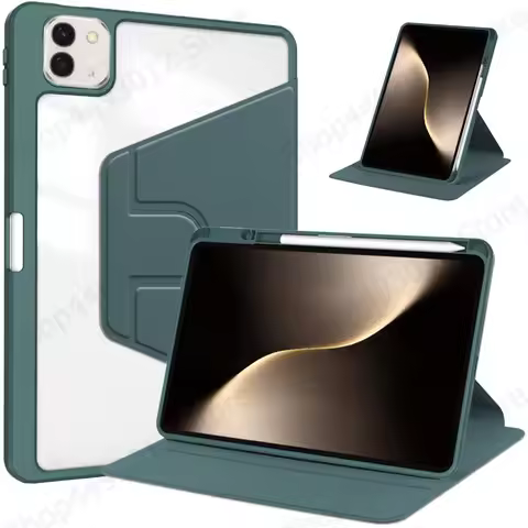 For Honor Magic Pad 3 Case with Pen Holder 360 Rotating Leather Acrylic Clear Hard Stand Case For Ho