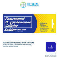 SARIDON® Paracetamol/Propyphenazone/Caffeine Tablet for Fast Headache Relief Grab n Go Pack 10s – analgesic /antipyretic used for the fast and effective relief of headache, toothache, menstrual discomfort, postoperative and rheumatic pain, and fever
