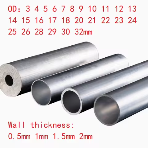 Aluminium Tube Wall Thickness 0.5mm 1mm 1.5mm 2mm Outer Diameter 3 ~ 32mm Round 6061 Aluminum Alloy