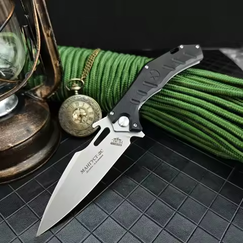 HOKC Multi-functional Folding Knife Made of Durable D2 Steel Outdoor Tactical Camping Survival Knife