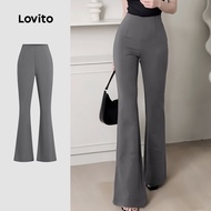 Lovito Elegant Pants Plain Zipper Grey Summer/Spring Pants for Women L134ED110 Lovito Seluar Anggun 