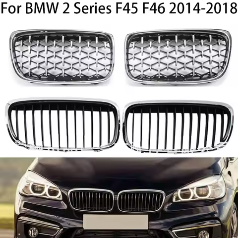 Upgrade Signal/Double Slat Diamond Front Kidney Grille Bumper For BMW 2 Series F45 F46 GT 2014-2018 