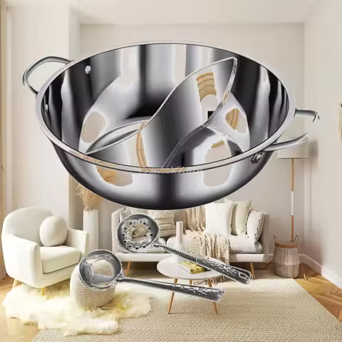 Hot Pot with Divider Shabu Shabu Hot Pot Practical Double Flavor Chinese Shabu Shabu Pot for Restaur
