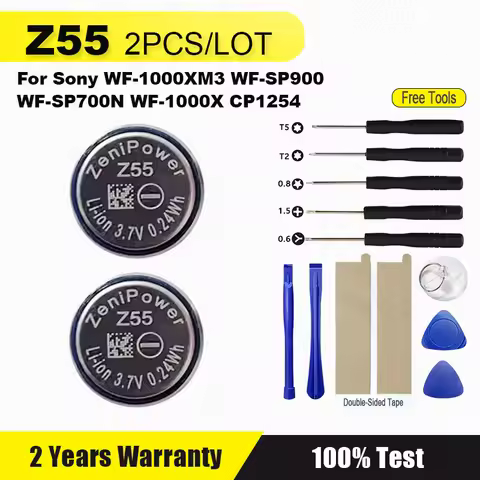 2pcs/lot Z55 3.7V 65mAh CP1254 Battery For Sony WF-1000XM3 WF-SP700N WF-1000X WF-SP900 ZeniPower Bat