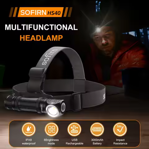 SOFIRN HS40 SST40 LED Headlamp 2000lm USB C Rechargeable 18650 Flashlight Powerful Headlight with Ma