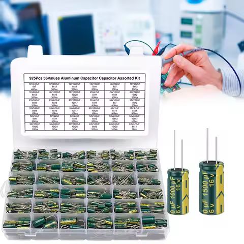 15 Values 225Pcs Variable Capacitors Assorted Kit High Frequency Low ESR Aluminum Capacitors Set wit
