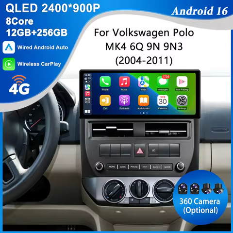 For Volkswagen Polo MK4 6Q 9N 9N3 2004-2011 12.3"IPS Android 16 BT 4G GPS Navi DSP Split WiFi CarPla