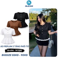 [SHOCK DEAL] Bigsize Women's Peplum Shirt AT9149 2-Layer Silk Puff Sleeve Thick Cotton 57-90kg 2KJEA