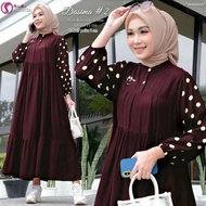 Gamis Polos Kombinasi Polka gamis crinkle premium model terbaru 2024 / gamis wanita dewasa lebaran m