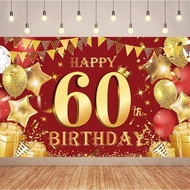 Red Gold 60th Birthday Photography Backdrop,Red Gold Happy 60th Birthday Backdrop Decorations,Red Go