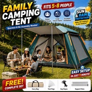 Khemah Camping Tent 4-8 Person Outdoor Khemah Tidur Auto Tent Waterproof Portable Silver coating Ant