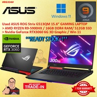 #RG334 USED ASUS ROG Gaming Laptop G513QM AMD R9 RYZEN 9-5900HX 16GBD4 512GB SSD NVIDIA RTX3060 RTX 