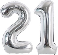 TONIFUL 40 Inch Large Silver Number 21 Balloons Giant Digit 21 or 12 Helium Balloons, Foil Mylar Big