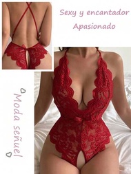 Lencería Sexy para Mujeres - Body de Encaje Floral sin Espalda, Ropa Interior de Una Pieza, V Profundo, Lencería Erótica y Atractiva - Baby Doll Perfecto para Noches Especiales y Regalo Íntimo