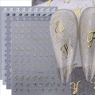 4pcs Roman Letter Nail Stickers Golden Silver Black White Alphabet Design Self Adhesive Decal Englis