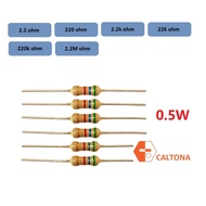 10pcs/pk Resistor 1/2W 0.5W 0.22ohm, 2.2ohm, 220ohm, 2.2k ohm, 22k ohm, 220k ohm, 2.2M ohm 5% Fixed Resistor