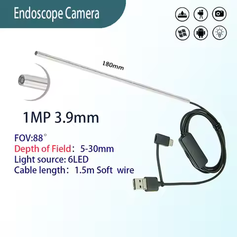 1MP 3.9mm FOV88° industrial endoscope probe for pipeline inspection 1.5m USB 3-in-1Soft wire endosco