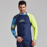 Men's Long Sleeve Rashguard Swim Shirt UV Sun Protection UPF 50+ Compression Colorblock Print T-Shirt Performance Fit Skin Lycra