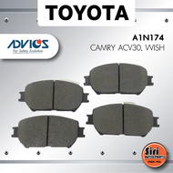 ผ้าเบรคหน้า/ดิสเบรคหน้า TOYOTA CAMRY ACV30 WISH โตโยต้า คัมรี่ วิช - A1N174 - ADVIC - 1ชุด 4 ชิ้น