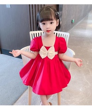 PRINCESS KESLI ชุดเดรสโบว์ใหญ่ แขนตุ๊กตา เอวยางยืด ใส่ได้คั้งแต่อายุ 1-9 ขวบ ชุดเดรสคริสต์มาส ชุดเดร