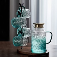 1pc Classic Retro Weeping Willow Gradient Blue Water Pitcher with 5pcs Glass Cups, 1800ml/60.87oz He