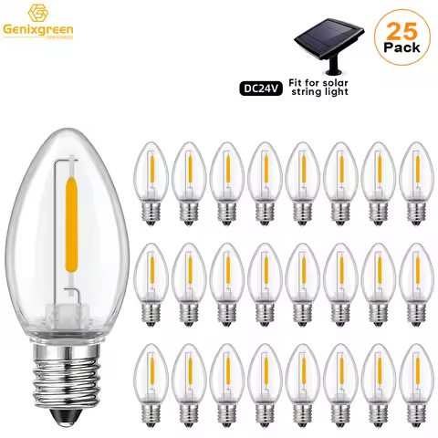 C7 LED Replacement Bulb 24V Christmas Light Bulbs for String Lights E12 Waterproof Vintage Clear Bul