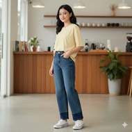 HAKULA 8021 New Straight Wide Leg High Waist  Jeans Ready Stock Denim