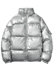 Lars Amadeus Metallic Puffer Jacket for Men's Stand Collar Full Zip Shiny Winter Quilting Jackets