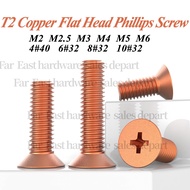 T2 Red Copper Countersunk Cross Head Screw Copper Km Flat Head Cross Recessed Bolt M3M4M5M6 Bolt