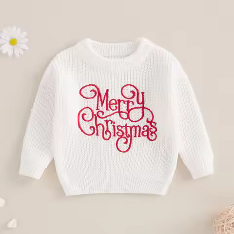 MISOWMNJOY Merry Christmas Baby Knit Sweater Winter Warm Boy Girl Jumper Clothes Letter Embroidery L