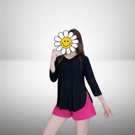 JELINE SHOP | OVERSIZE TEE 7/8 SLEEVE / Oversize Slit Oval T-Shirt Baju Perempuan Baju T Shirt Perem