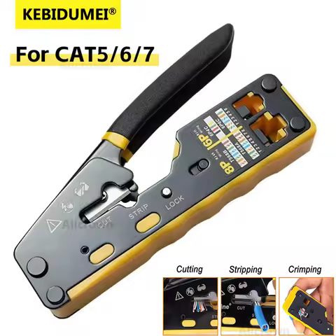 RJ45 Crimp Tool Pass Wire Cutter Crimper for Cat6 Cat5 Cat5e Cutting Peeling Tool Through Ethernet C