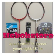 Apacs Virtus 35 Max 35 Lbs Badminton Racket Package + Free Original Yonex Bg66 Strings + 35 Lbs Grip