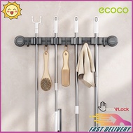 Ecoco Suction Cup Mop Holder Aluminum Adjustable Wall Mop Broom Hanger with Sliding Hook