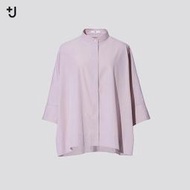全新 UNIQLO +J 聯名 女裝 Supima Cotton 設計師 立領 連身袖襯衫 七分袖 上衣 S 藕粉色