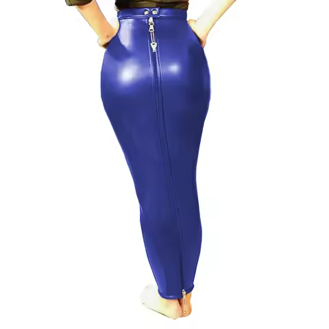 Lockable High Waist Full Zip Bodycon Mermaid Skirts for Women PU Leather Pencil Skirts Sissy Hobble 