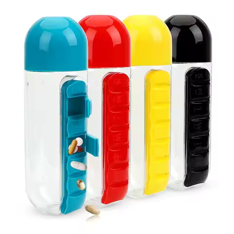 HILIFE Plastic With Daily Pill Box Organizer Water Bottle Sports Cycling Camping Bottles Fruit Lemon