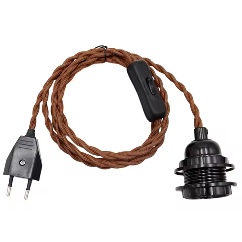 AC 220-240V Vintage Fabric Twisted Cable With EU Plug E27 Bulb Holder for DIY Hanging Lamp