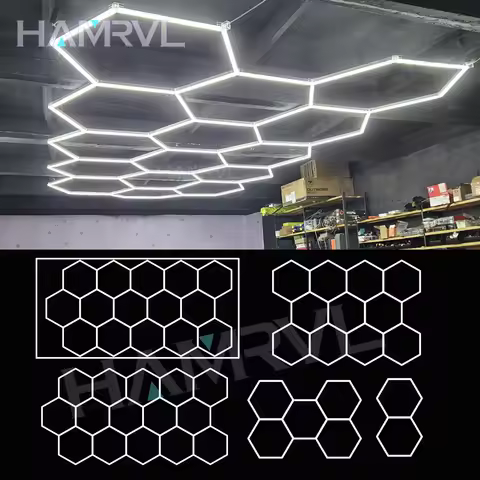 Garage Lights Hexagon Lamp 110-240V LED Tube Honeycomb Barbershop Ceiling Lighting For Workshop 4S C