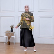 Baju Batik Wanita Atasan Tunik Kancing Depan Batik Pekalongan Murah Lengan Panjang Motif Bunga Katun