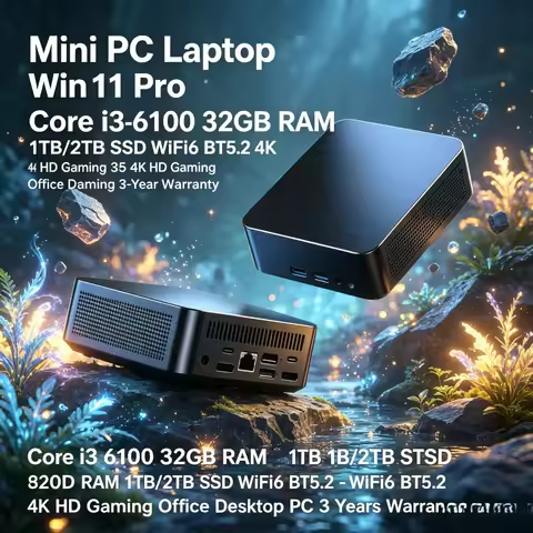 Mini PC Laptop Win11 Pro Core i3-6100 32GB RAM 1TB/2TB SSD WiFi6 BT5.2 4K HD Office Gaming 3-Year Wa