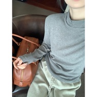 Hers| ️ 10451 Simple High-End Temperament Pleated Half Turtleneck Bottoming Shirt